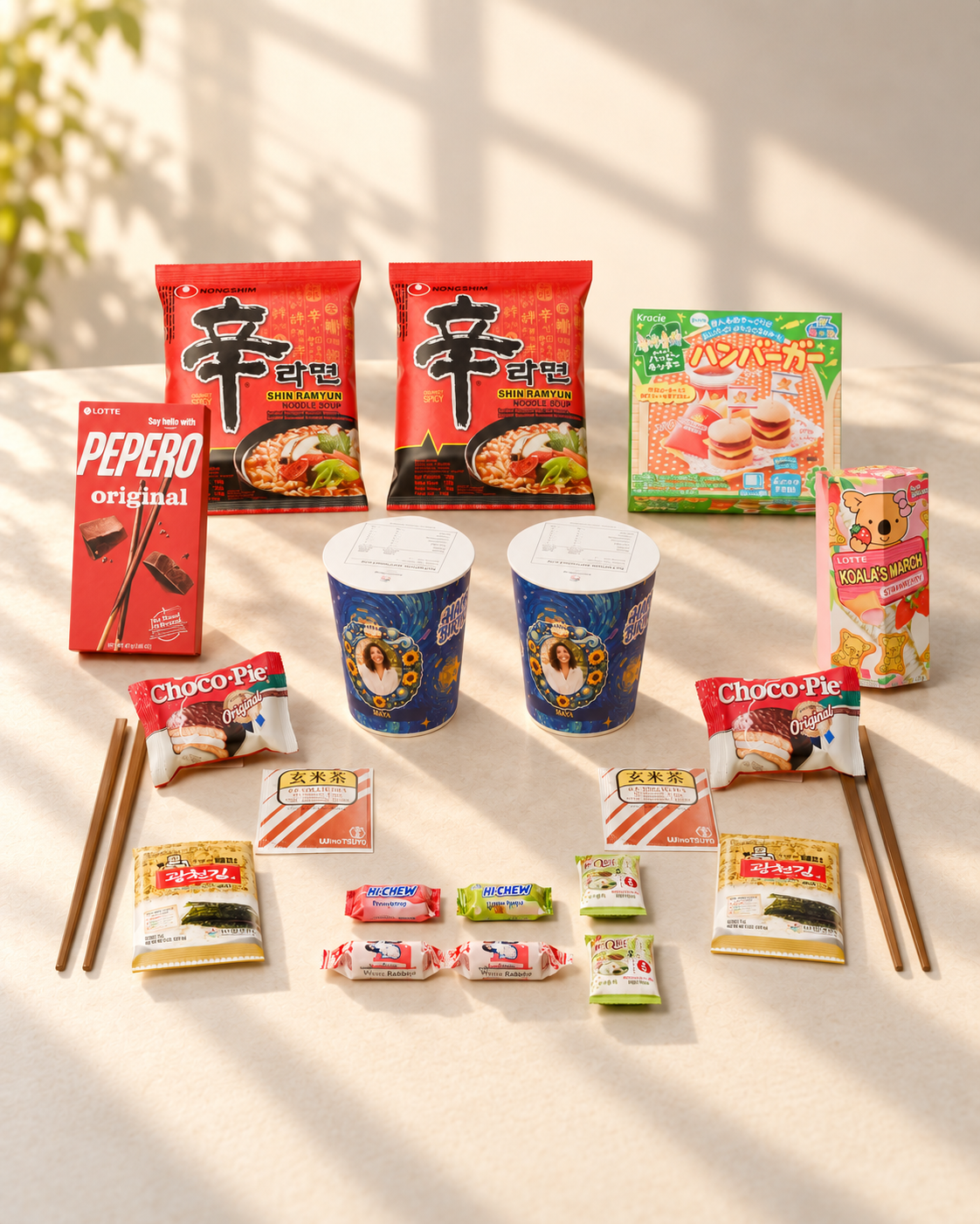 The Couples Date Night personalised ramen cups and shared snack gift