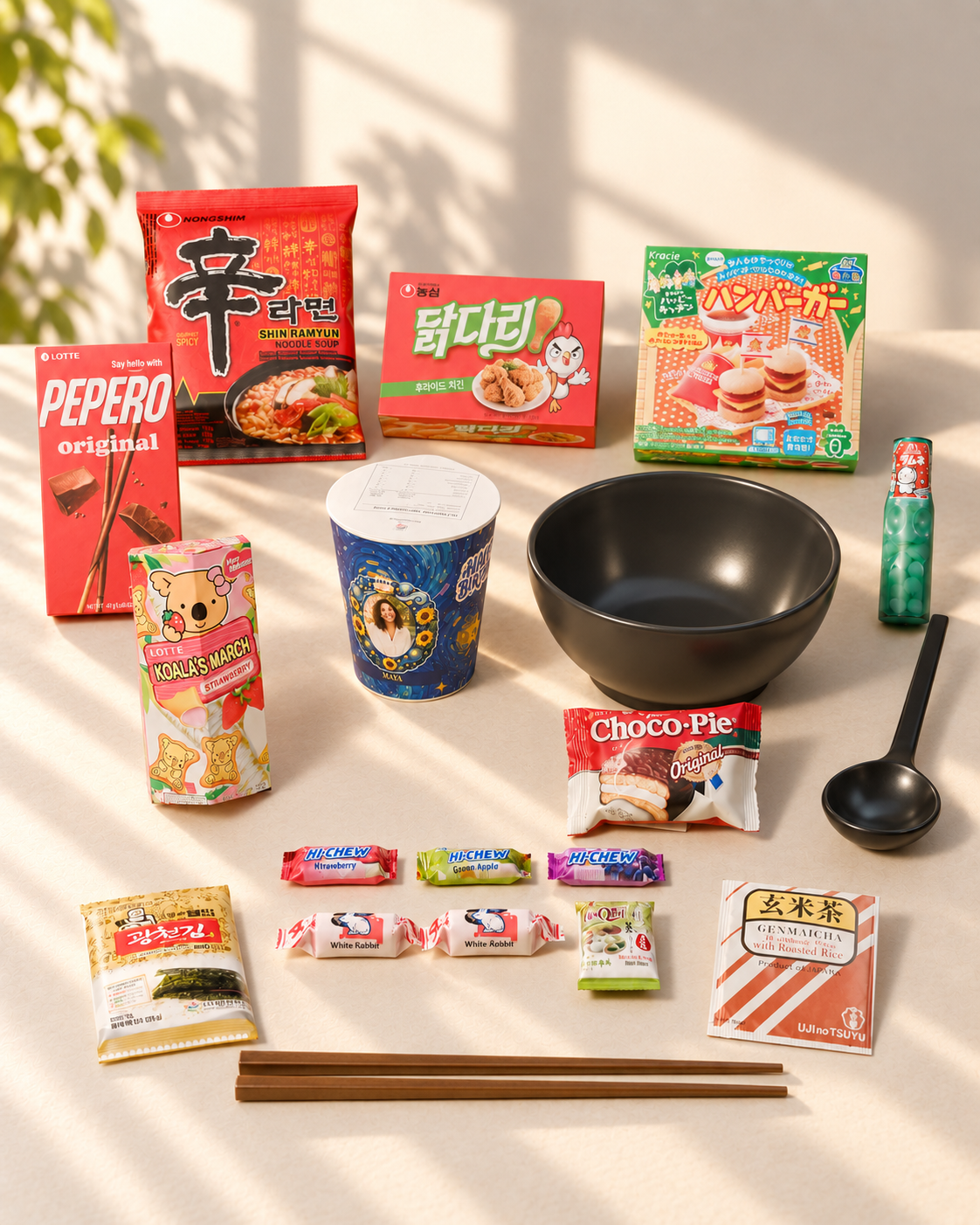 The Premium Challenge Kit personalised ramen cup, bowl, ladle and snacks