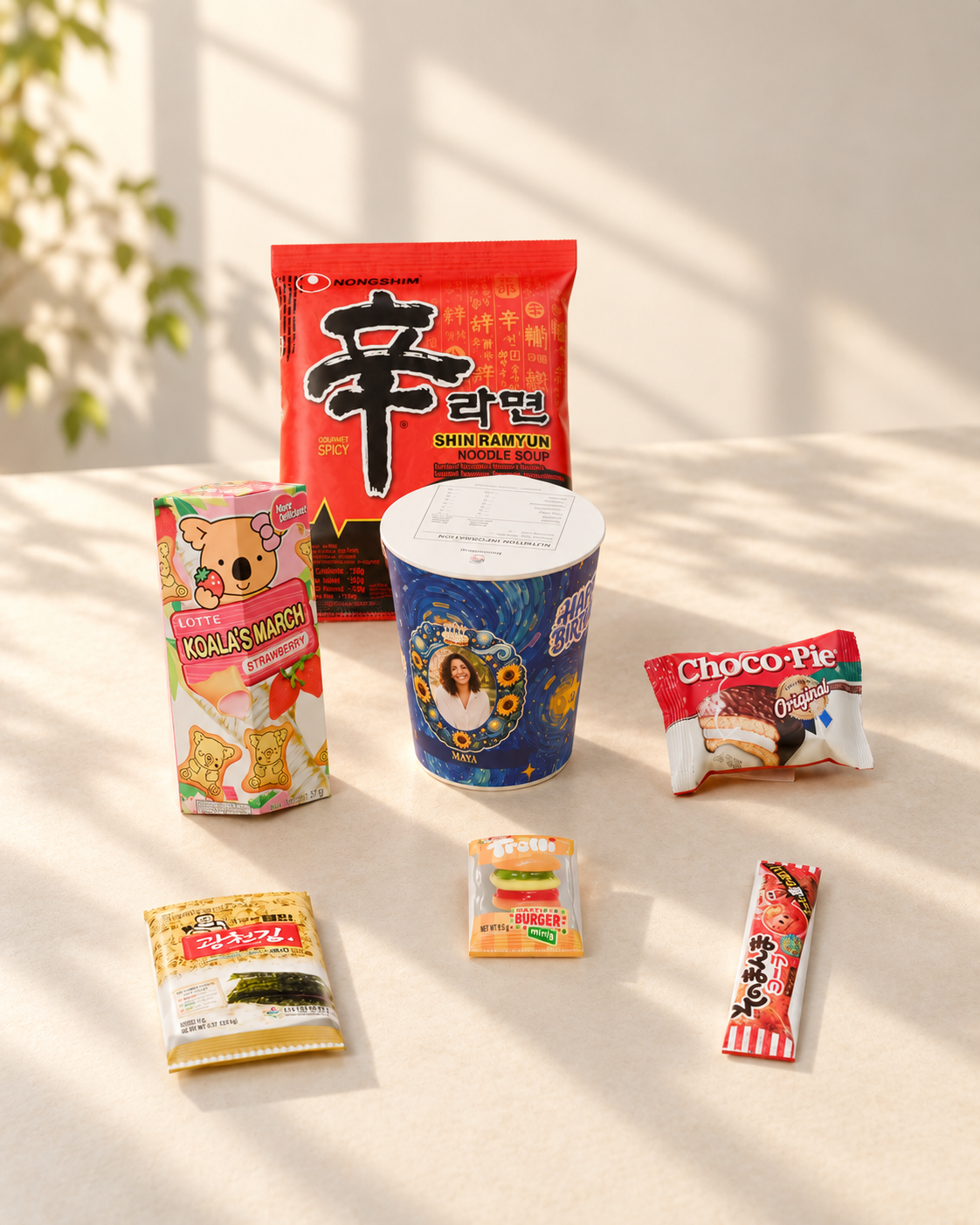 The Starter Taste personalised ramen cup and snack gift box
